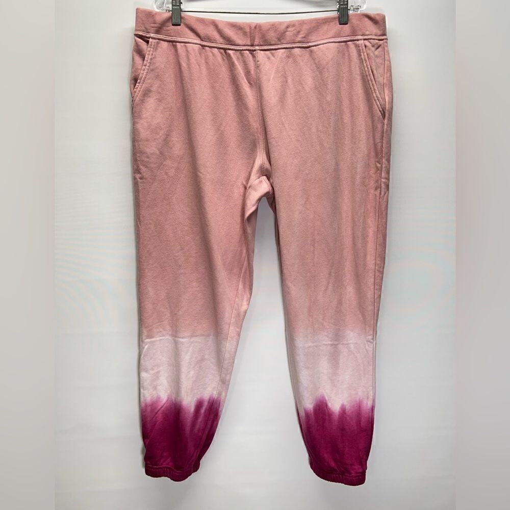 WILDFOX Olivia Tie Dye Joggers Pink White Sweatpants Relaxed Fit Womens XXL